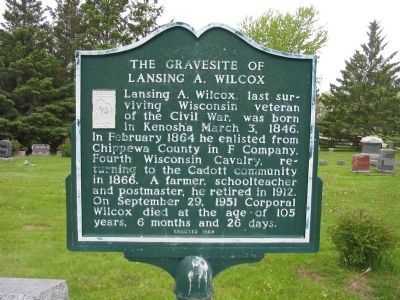 The Gravesite of Lansing A. Wilcox Marker image. Click for full size.