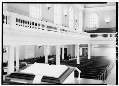 First Baptist Church Interior toward vestibule. Click for full size. First Baptist Church Interior toward vestibule image. Click for full size.