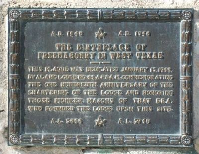The Birthplace of Freemasonry in West Texas Marker image. Click for full size.