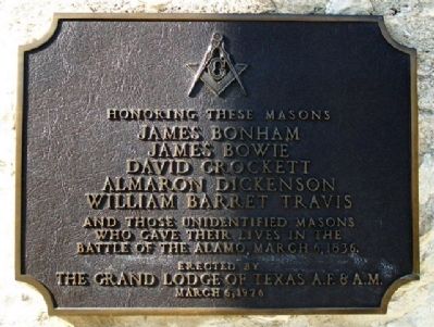 Masonic Heroes of the Alamo Marker. Click for full size. Masonic Heroes of the Alamo Marker image. Click for full size.