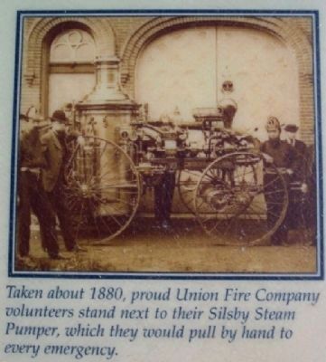 Silsby Steamer Pic on Union Fire Co Marker image. Click for full size.