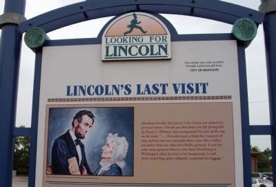 Top Section (Side One) - - Lincoln's Last Visit / The Debaters in Mattoon Marker image. Click for full size.