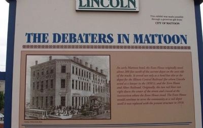 Top Section (Side Two) - - Lincoln's Last Visit / The Debaters in Mattoon Marker image. Click for full size.