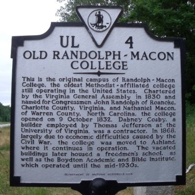 Old Randolph-Macon College Marker image. Click for full size.