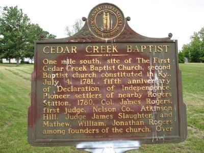 Cedar Creek Baptist Marker image. Click for full size.