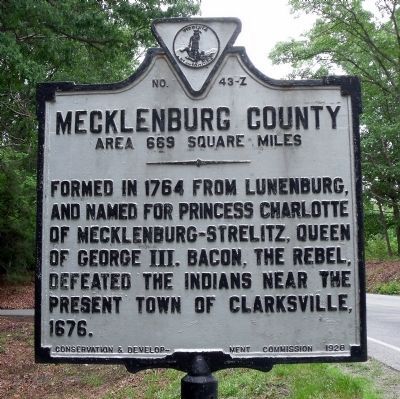 Mecklenburg County Marker (reverse). Click for full size. Mecklenburg County Marker (reverse) image. Click for full size.