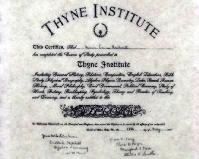 Thyne Institute Diploma issued in 1900 image. Click for full size.