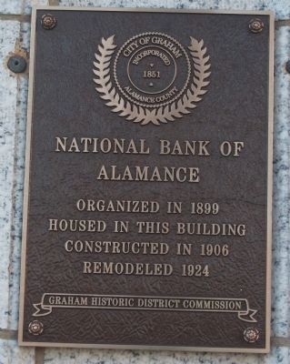 National Bank of Alamance Marker image. Click for full size.