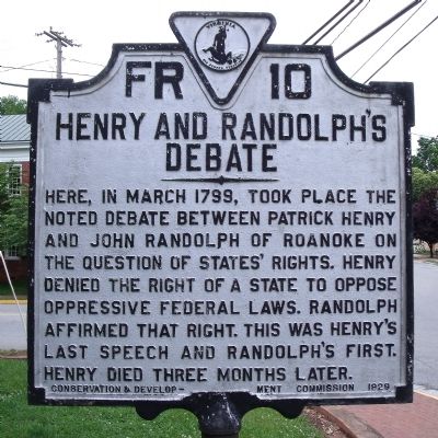 Henry and Randolph's Debate Marker. Click for full size. Henry and Randolph's Debate Marker image. Click for full size.