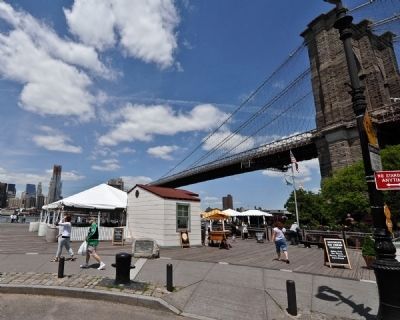 Brooklyn Ferry Landing Marker with the Brooklyn Bridge in background image. Click for full size.
