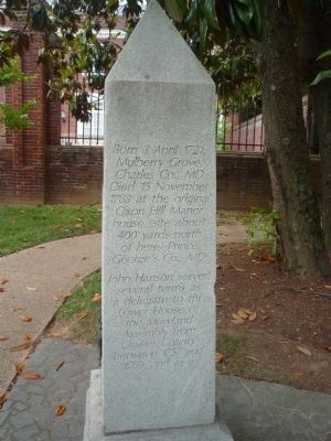John Hanson Marker - Panel 2, north face of oblisk. Click for full size. John Hanson Marker - Panel 2, north face of oblisk image. Click for full size.