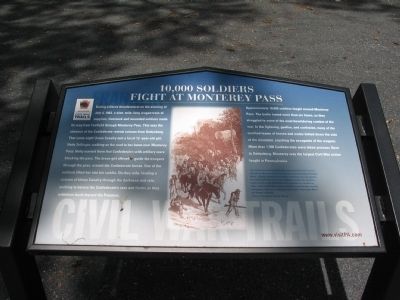 10,000 Soldiers Fight at Monterey Pass Marker. Click for full size. 10,000 Soldiers Fight at Monterey Pass Marker image. Click for full size.