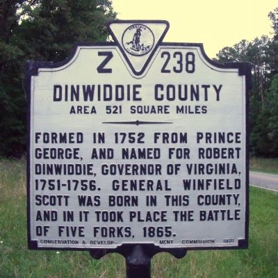 Dinwiddie County Marker (reverse). Click for full size. Dinwiddie County Marker (reverse) image. Click for full size.