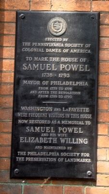 The House of Samuel Powel Marker image. Click for full size.