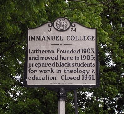 Immanuel College Marker. Click for full size. Immanuel College Marker image. Click for full size.