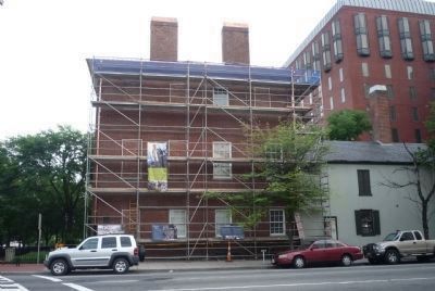 Decatur House undergoing renovations, 2010 - note temporary historical signage on scaffolds image. Click for full size.