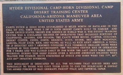 Hyder Divisional Camp-Horn Divisional Camp Desert Training Center Marker image. Click for full size.