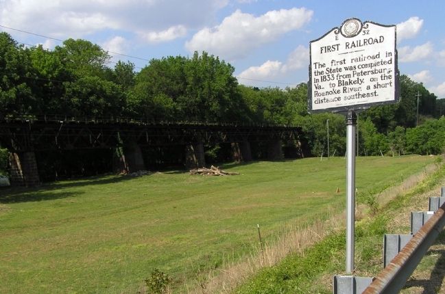 Wide view of the First Railroad Marker image. Click for full size.