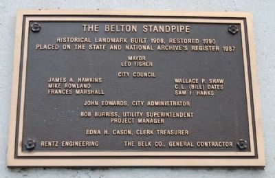 The Belton Standpipe Plaque. Click for full size. The Belton Standpipe Plaque image. Click for full size.