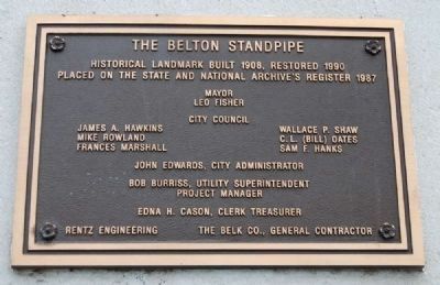 The Belton Standpipe Plaque image. Click for full size.