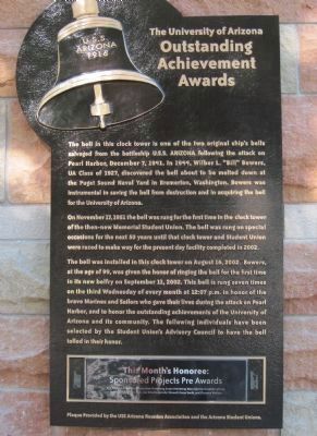 U.S.S. Arizona 1916 - Wilber L. "Bill" Bower U of A Outstanding Achievement Awards Marker image. Click for full size.