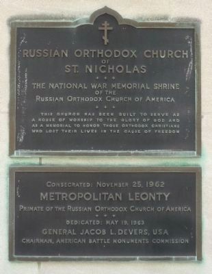 The National War Memorial Shrine of the Russian Orthodox Church of America Marker image. Click for full size.