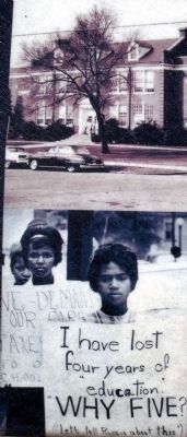 (Top) High school for white students, built 1937.(Bottom) Students protest, 1963. image. Click for full size.