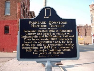 Side "A" - - Farmland Downtown Historic District Marker image. Click for full size.