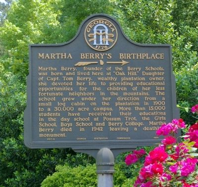 Martha Berry’s Birthplace Marker image. Click for full size.