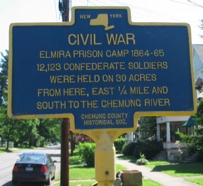 Elmira Prison Camp 1864-65 Marker. Click for full size. Elmira Prison Camp 1864-65 Marker image. Click for full size.