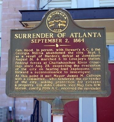 Surrender of Atlanta Marker. Click for full size. Surrender of Atlanta Marker image. Click for full size.