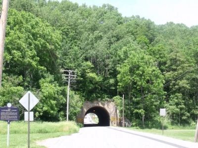 The Lackawanna Cutoff tunnel near marker in Andover Borough image. Click for full size.