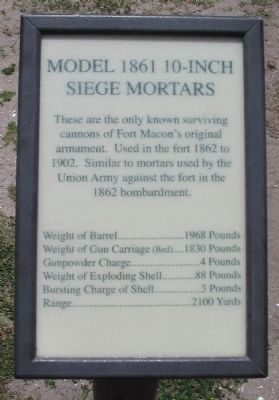 Model 1861 10-inch Siege Mortars Marker. Click for full size. Model 1861 10-inch Siege Mortars Marker image. Click for full size.