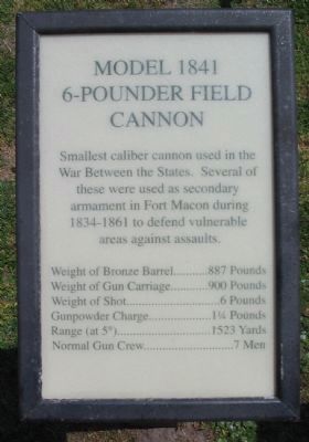 Model 1841 6-pounder Field Cannon Marker. Click for full size. Model 1841 6-pounder Field Cannon Marker image. Click for full size.