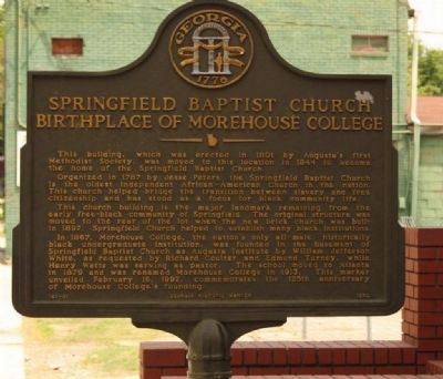 Springfield Baptist Church Birthplace of Morehouse College Marker image. Click for full size.