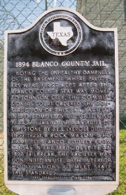 1894 Blanco County Jail Marker. Click for full size. 1894 Blanco County Jail Marker image. Click for full size.
