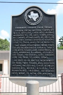 Cherokee Exodus From Texas Marker image. Click for full size.