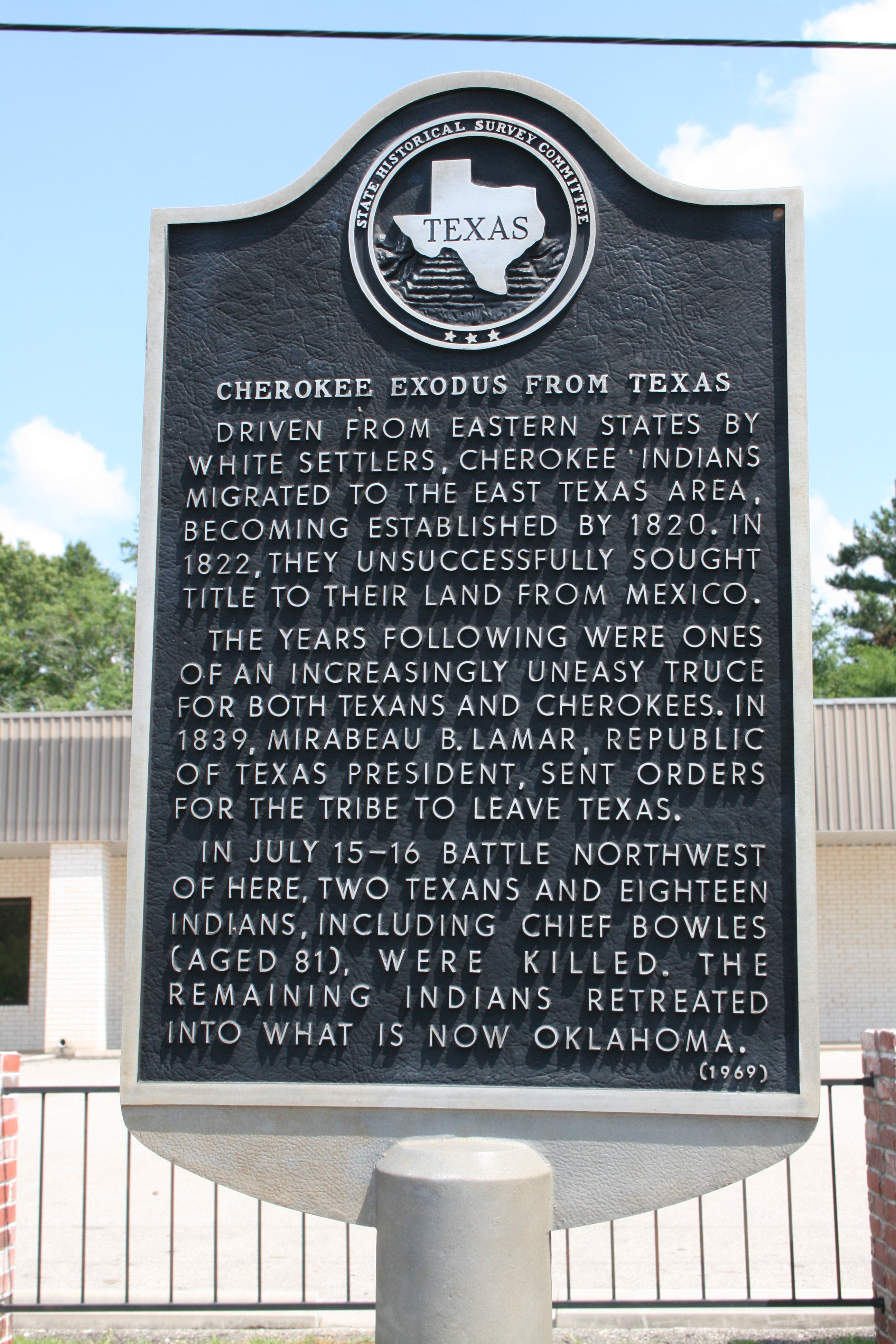 Cherokee Exodus From Texas Marker