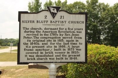 Silver Bluff Baptist Church Marker, reverse side image. Click for full size.