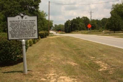 Silver Bluff Baptist Church Marker, looking north along Old Jackson Highway (State Road 2-5) image. Click for full size.