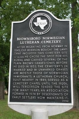 Brownsboro Norwegian Lutheran Cemetery Marker image. Click for full size.