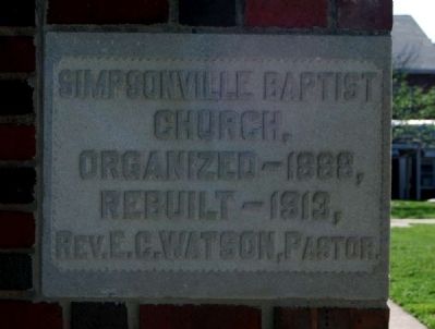 Simpsonville Baptist Church -<br>Cornerstone. Click for full size. Simpsonville Baptist Church -<br>Cornerstone image. Click for full size.