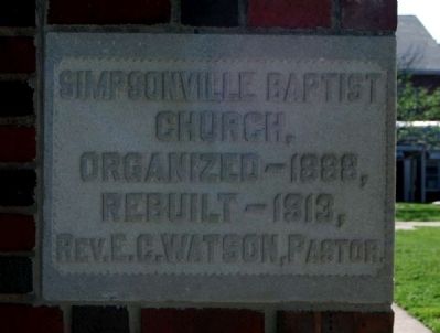 Simpsonville Baptist Church -<br>Cornerstone image. Click for full size.