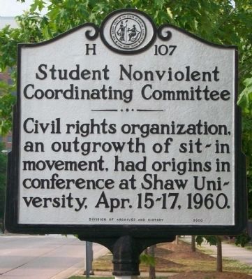 Student Nonviolent Coordinating Committee Marker. Click for full size. Student Nonviolent Coordinating Committee Marker image. Click for full size.