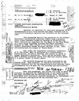 Student Nonviolent Coordinating Committee FBI File image. Click for more information.