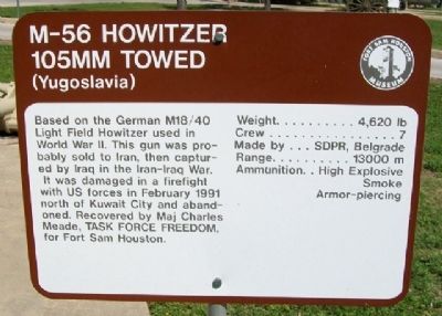 M-56 Howitzer 105mm Towed (Yugoslavia) Marker. Click for full size. M-56 Howitzer 105mm Towed (Yugoslavia) Marker image. Click for full size.