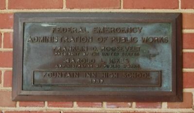 Fountain Inn High School Dedication Plaque. Click for full size. Fountain Inn High School Dedication Plaque image. Click for full size.