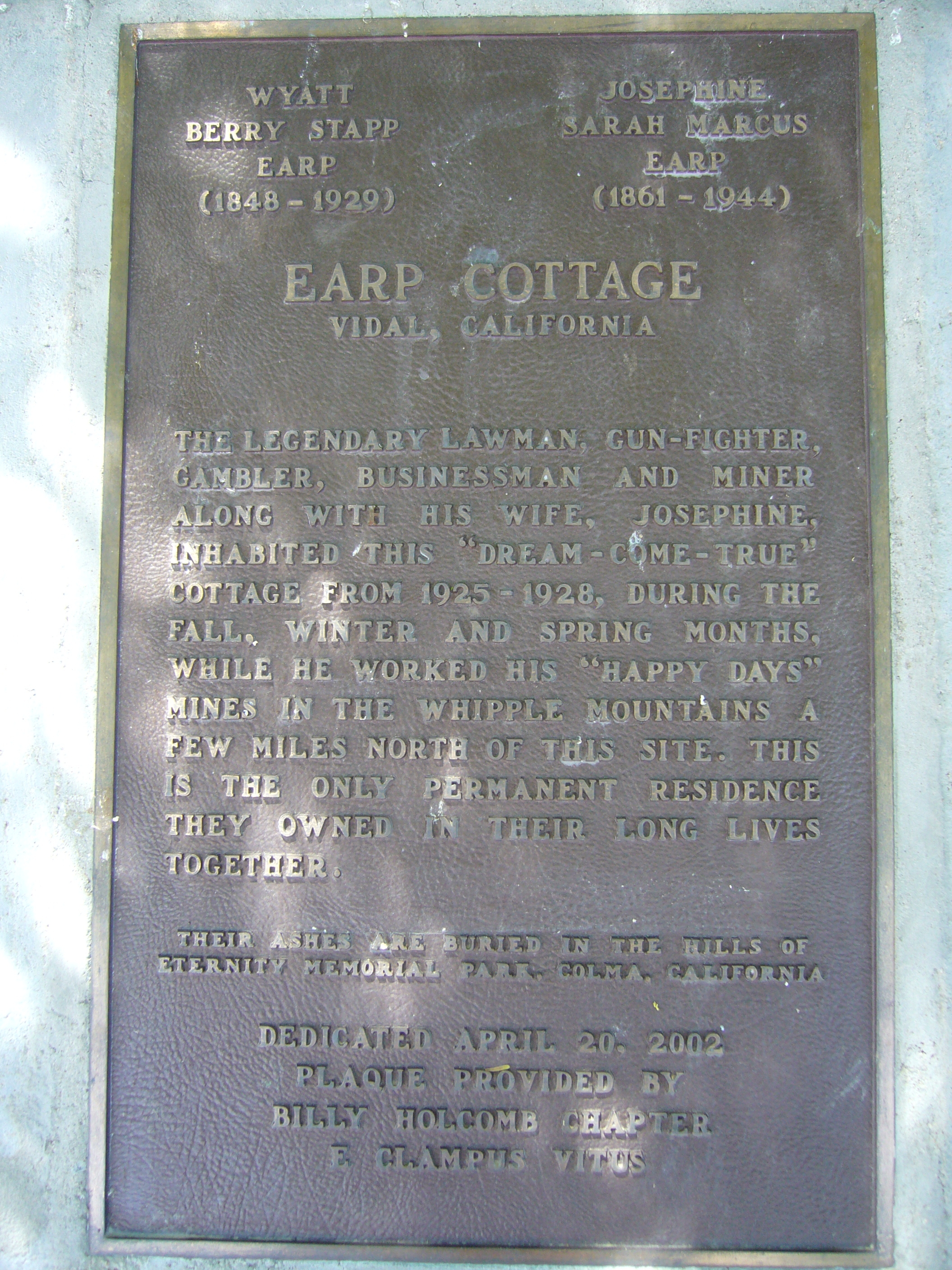 Earp Cottage Marker