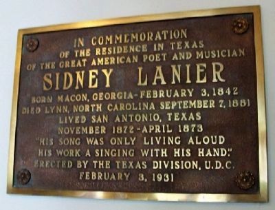 Menger Hotel Sidney Lanier Marker image. Click for full size.