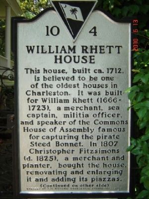 William Rhett House Marker image. Click for full size.